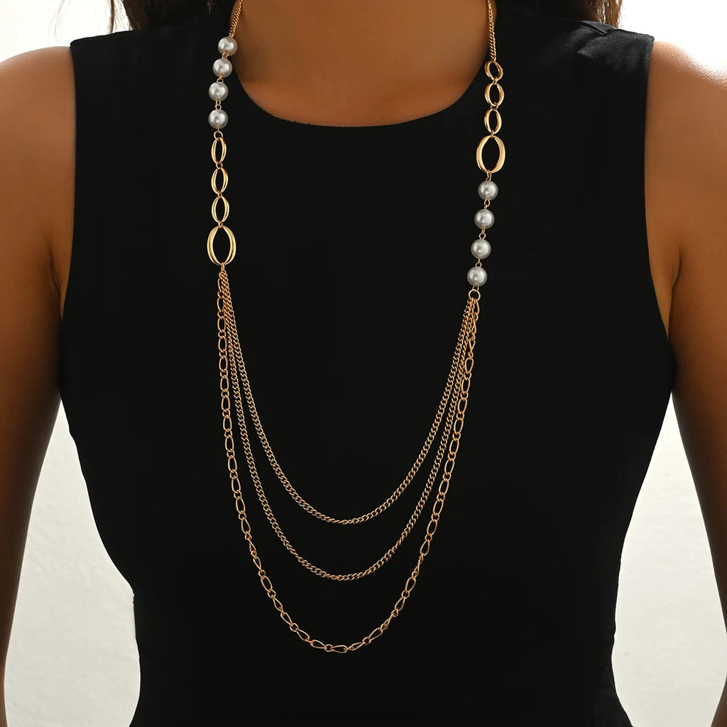 Multi-Layer Pearl Chain Necklace Long Tassel Pendant Elegant Statement Jewelry For Women Party Trendy Gift ﻿