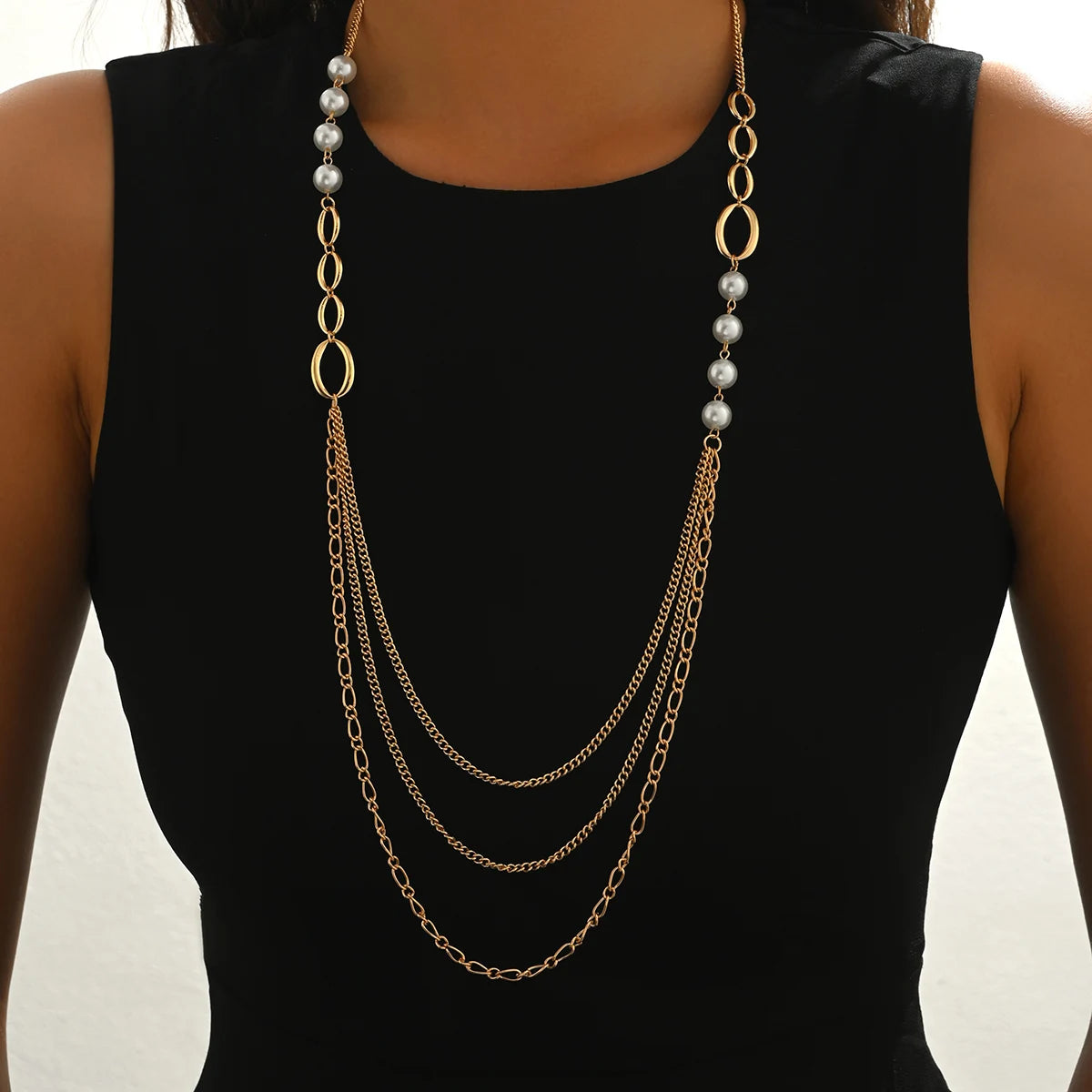 Multi-Layer Pearl Chain Necklace Long Tassel Pendant Elegant Statement Jewelry For Women Party Trendy Gift ﻿