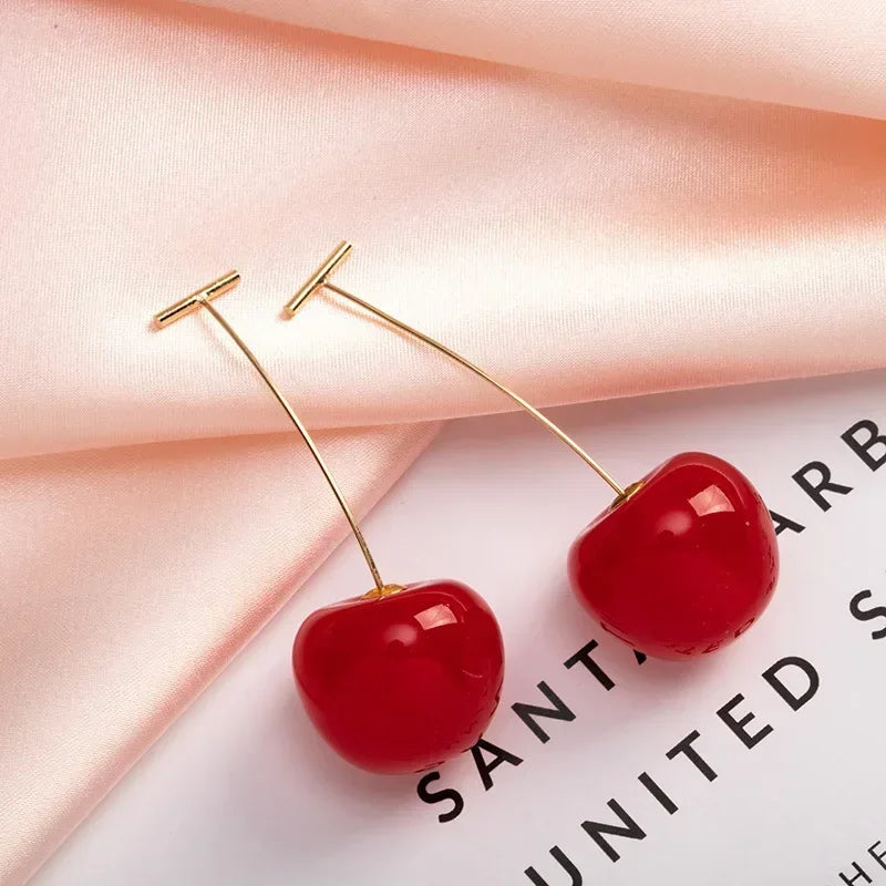 Sweet Red Cherry Earring for Women Trendy Korean Small Fresh Sweet Lovely Cherries Pendant Fruit Earrings Party Jewelry Gifts