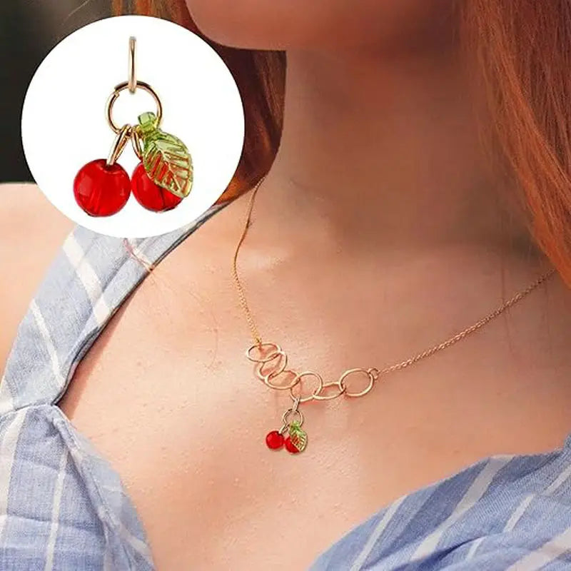 10pcs Red Cherry Charms Cute Glass Red Fruit Pendants with Loop DIY Jewelry Making Accessories for Bracelet Necklace Earrings