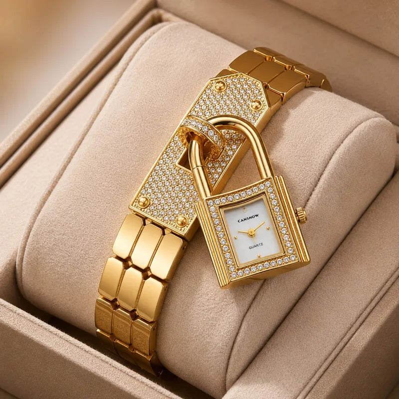 Orologio Donna Bracciale Dorato con Lucchetto Decorativo — Quarzo | JBAILI