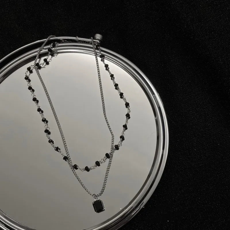 Choker Necklace for Women Double Layer Beads Necklace Gift for Friend Silver Color Geometric Necklace  Wholesale Collar Jewelry