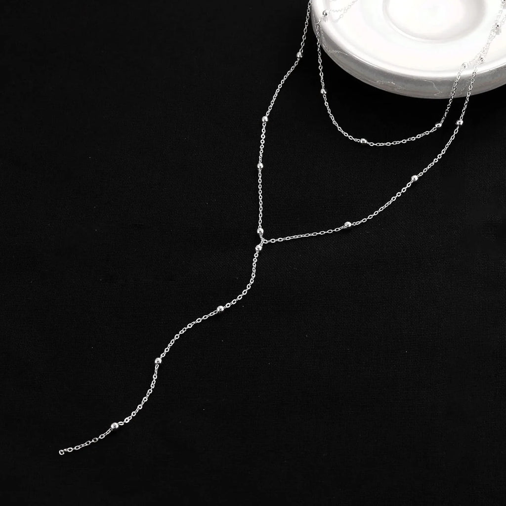 Gold Necklace for Women 14k Gold Plated/Silver Y-Shaped Pendant Necklace Layered Beaded Chain Drop Necklaces For Women Gift