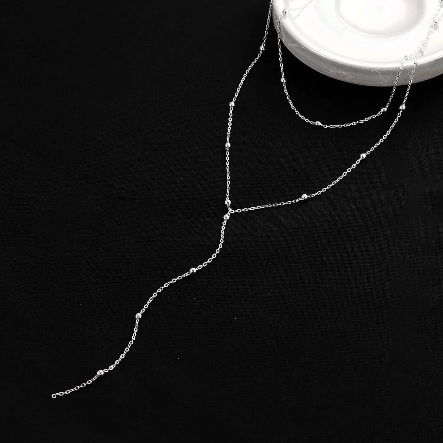 Gold Necklace for Women 14k Gold Plated/Silver Y-Shaped Pendant Necklace Layered Beaded Chain Drop Necklaces For Women Gift