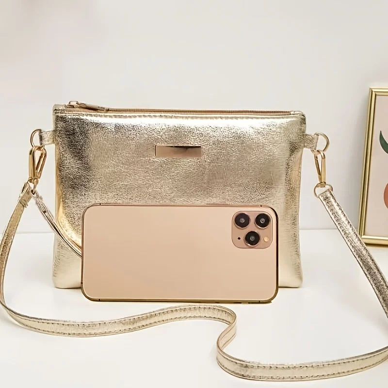 Casual Metallic Gold Mini Crossbody Bag, Shiny Women Shoulder Purse, Versatile for Parties, Dates Occasions Everyday Outings