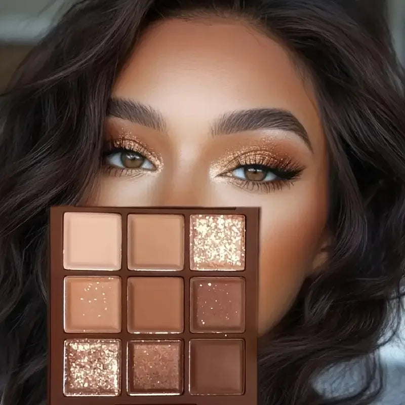 Mocha Chocolate 9-color eyeshadow palette, natural brown and gold tones, matte pearlescent, Valentine's Day & Mother's Day gift