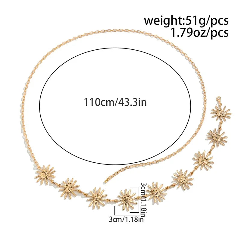 Fashion Boho Golden Sun Waist Belly Chain for Women Summer Sexy Bikini Belt Adjustable Body Chain Festival Jewelry Accessories