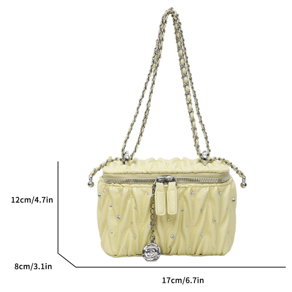Silver bolsa feminina Fashion Quilted Shoulder Bag Trend Mini Small Box Lipstick Pouch Zipper Purse Chain Crossbody Handbag