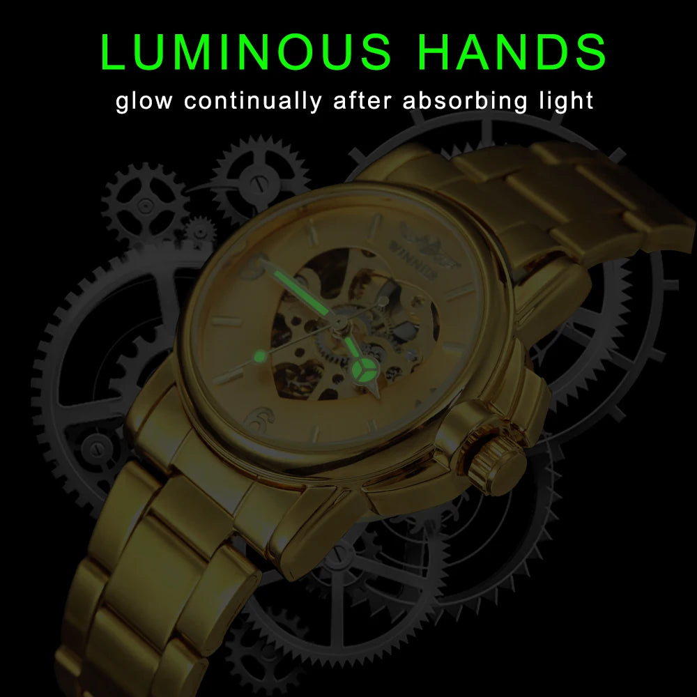 Orologio Donna Automatico Scheletrato Dorato — Cinturino in Acciaio | T-WINNER