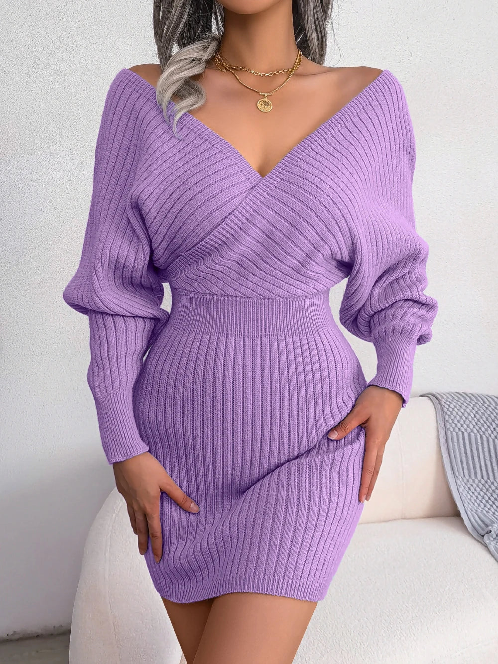 Abito Bodycon Donna in Maglia – Manica Lunga Sweater Dress Autunno Inverno