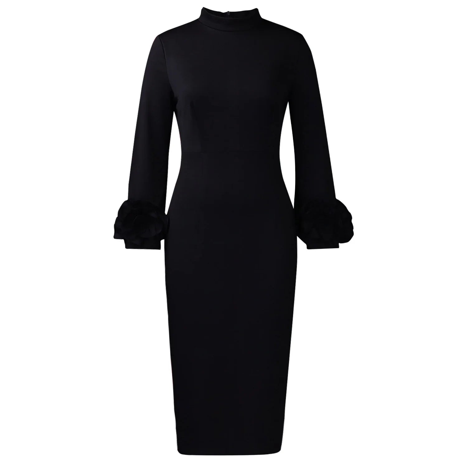 Abito Bodycon Donna – Manica Lunga Collo Tondo Elegante Business Midi