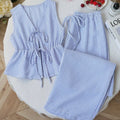 Women‘s Two-Piece Set -Solid Color with Stripe Detail Lounge Set,Strappy Camisole & Wide Leg Tie-Waist Pants,Sweet Casual Outfit