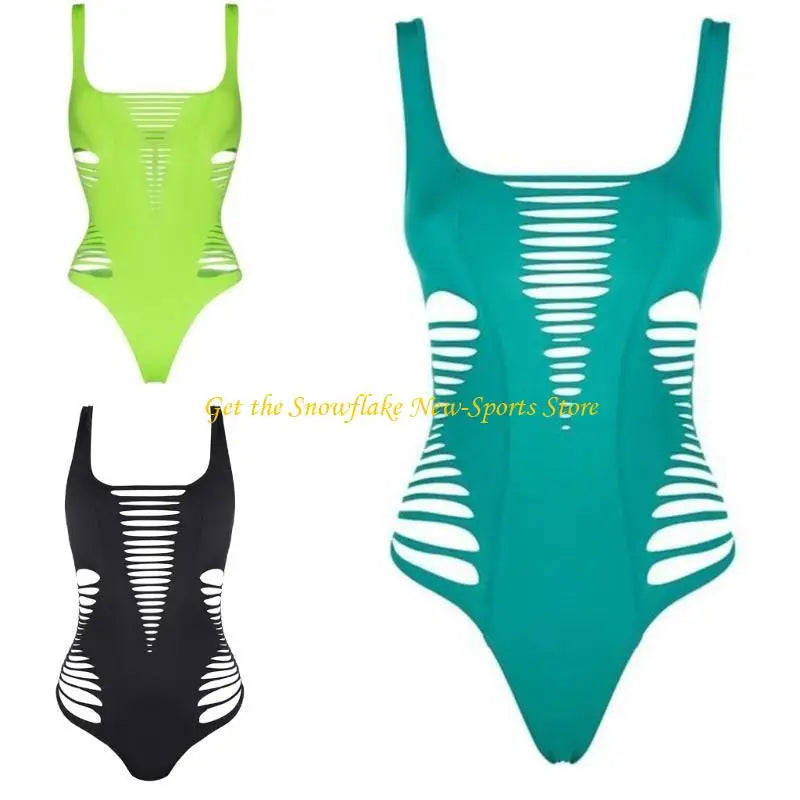 E56D Womens Swimsuit Hollow out Swimwear High Cut Bathing Suit for Surfing