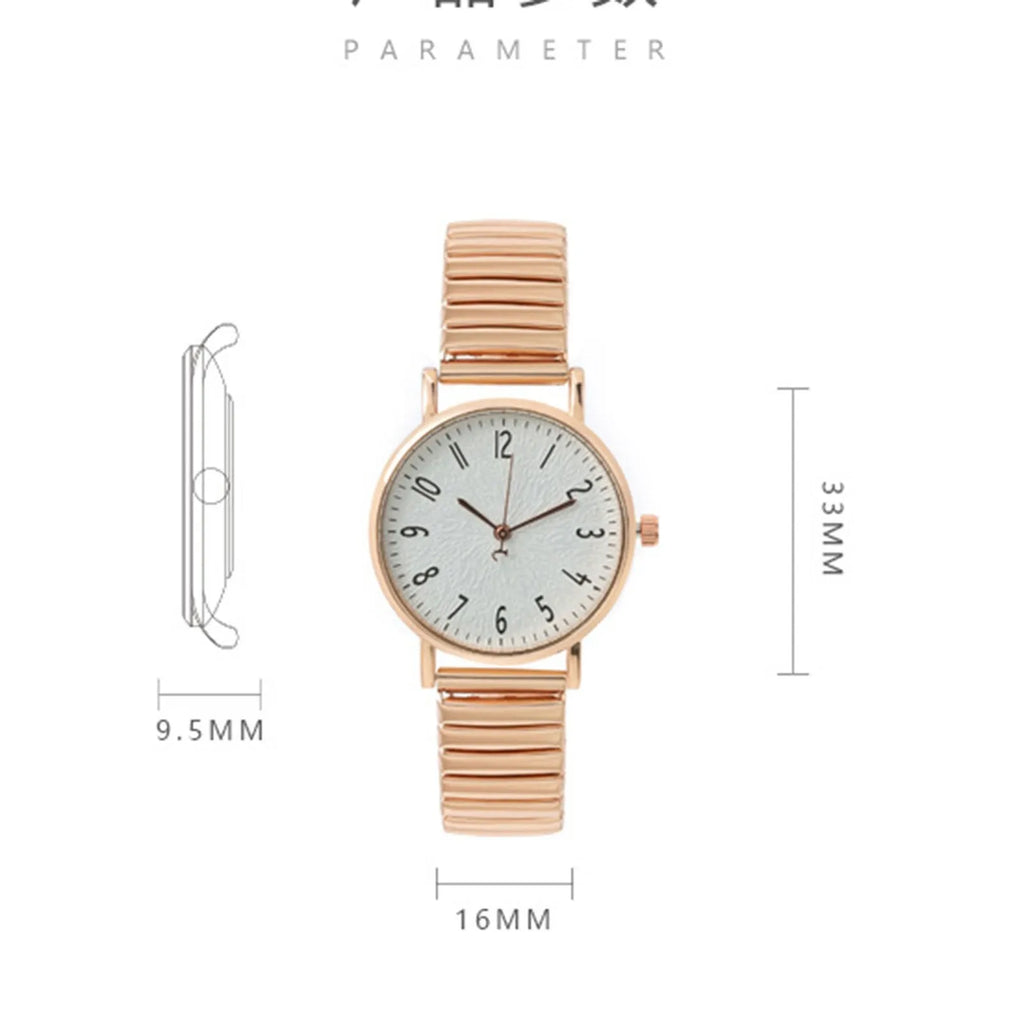 Women Fashion Trend Watch Simple Style Elastic Strap Classic Round Dial Quartz Watch Lady Elegant Temperament Hand Decoration