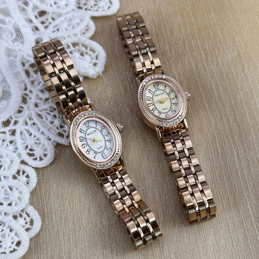 Orologio da Donna Ovale con Diamanti – Cassa in Acciaio, Quadrante Romano, Quarzo