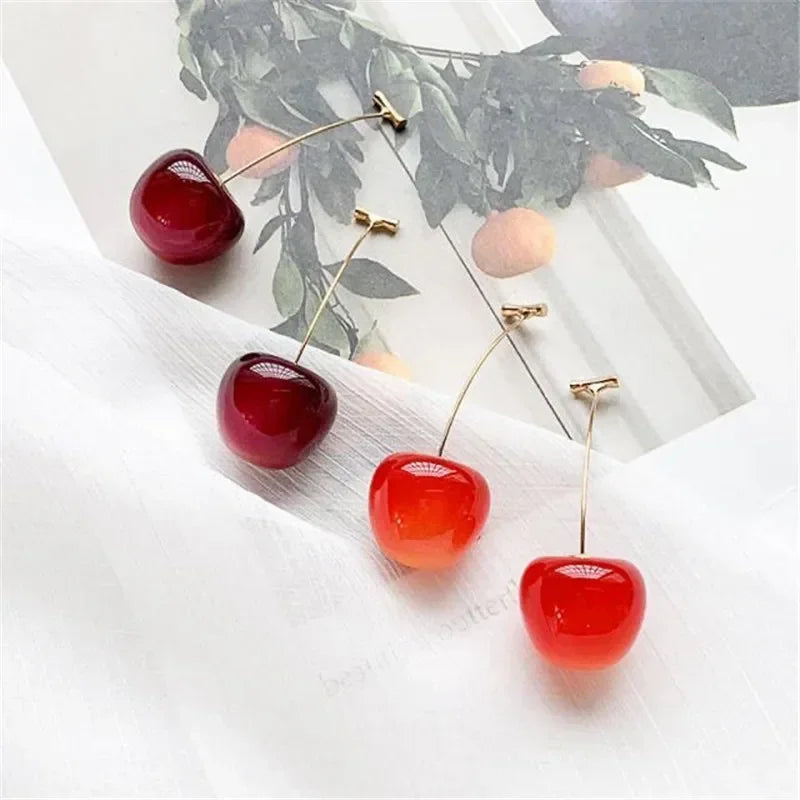 Sweet Red Cherry Earring for Women Trendy Korean Small Fresh Sweet Lovely Cherries Pendant Fruit Earrings Party Jewelry Gifts