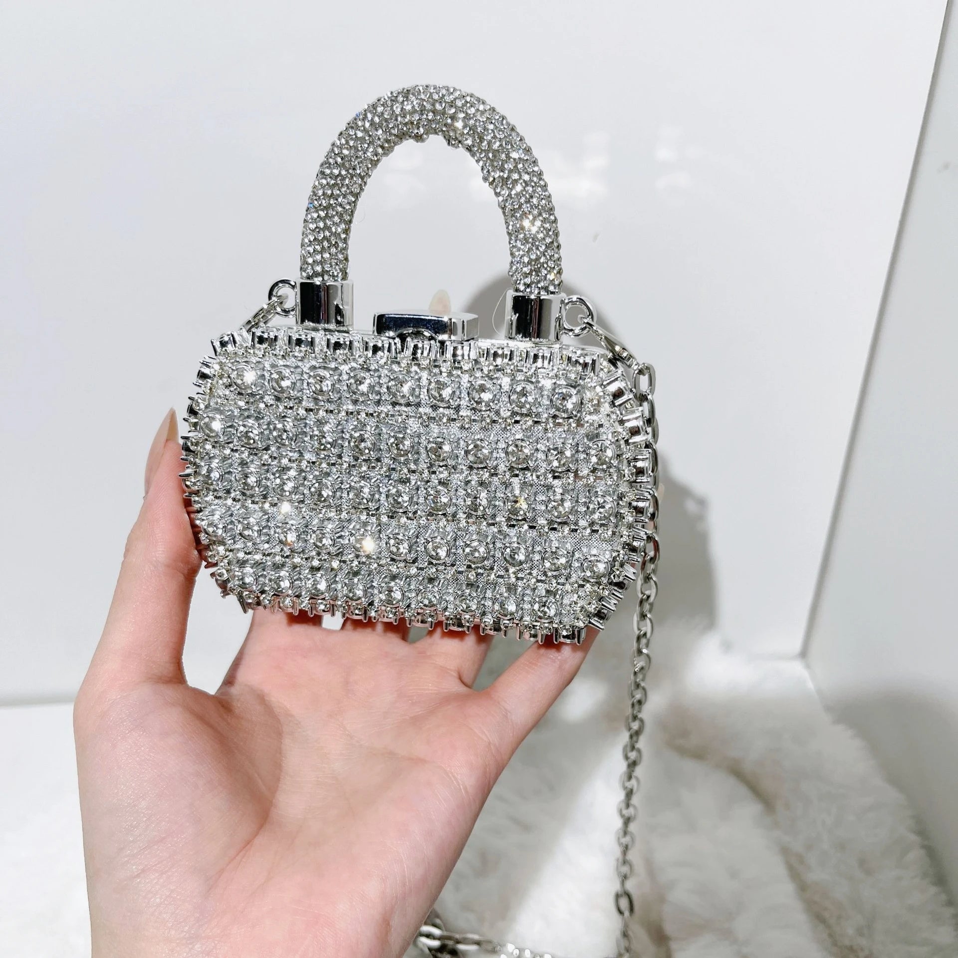 Mini Evening Bags Shiny Rhinestone Coin Purse Chain Coin Bag Small Crossbody Bag Woman's Purse Handbag for Party
