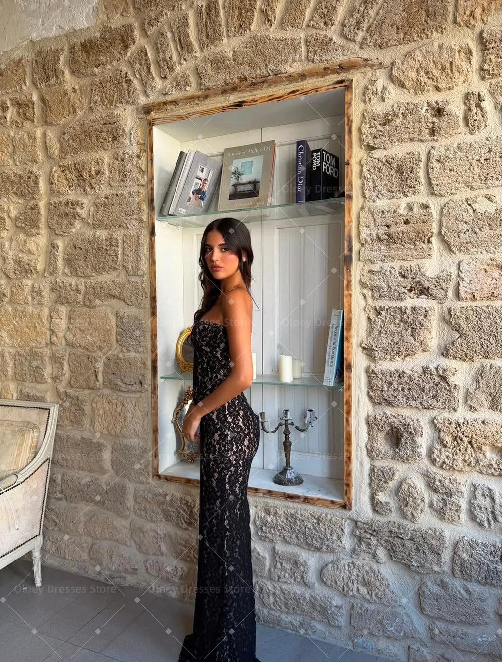 Abito da Sera in Pizzo con Applicazioni – Stile Sirena Personalizzabile