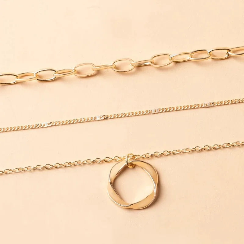 Layered Gold Necklaces for Women Stackable14K Gold Silver Plated Circle Paperclip Chain Pendant Choker Necklace Set For Womans