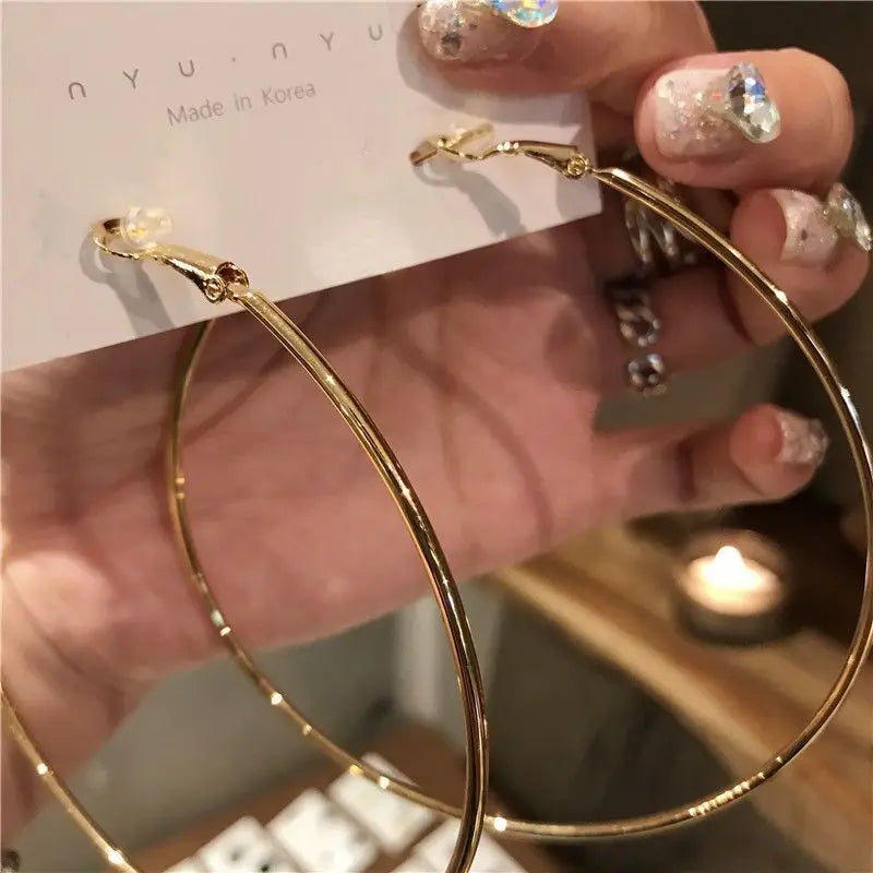 Oversized Hoop Earrings S925 Silver Korean Minimalist Style Everyday Fashion Statement Earrings Lightweight Chic Accessory Gift