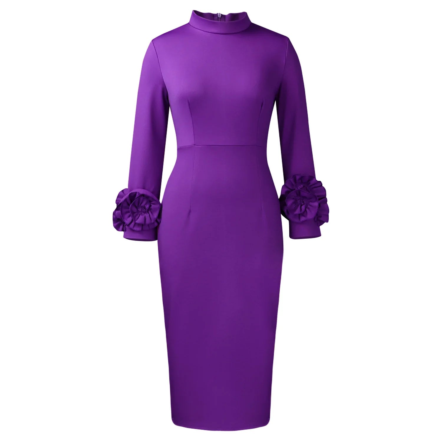 Abito Bodycon Donna – Manica Lunga Collo Tondo Elegante Business Midi