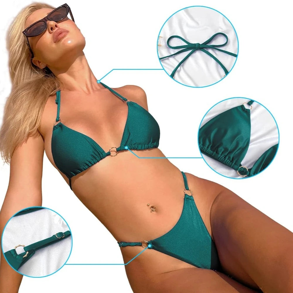 Bikini Donna Due Pezzi | Triangolo Backless con Spalline Sottili