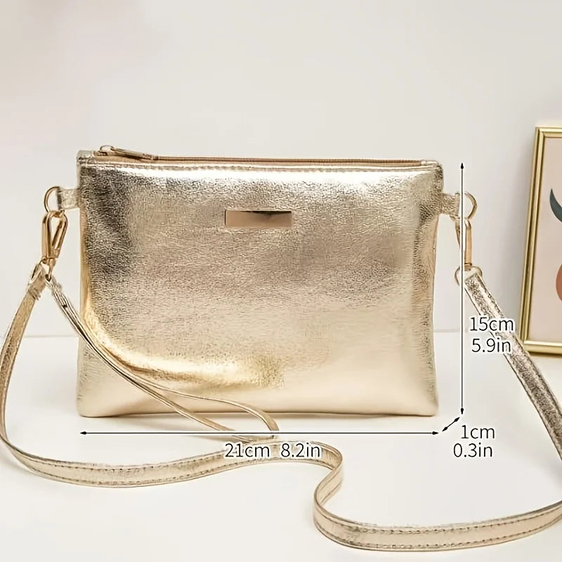 Casual Metallic Gold Mini Crossbody Bag, Shiny Women Shoulder Purse, Versatile for Parties, Dates Occasions Everyday Outings