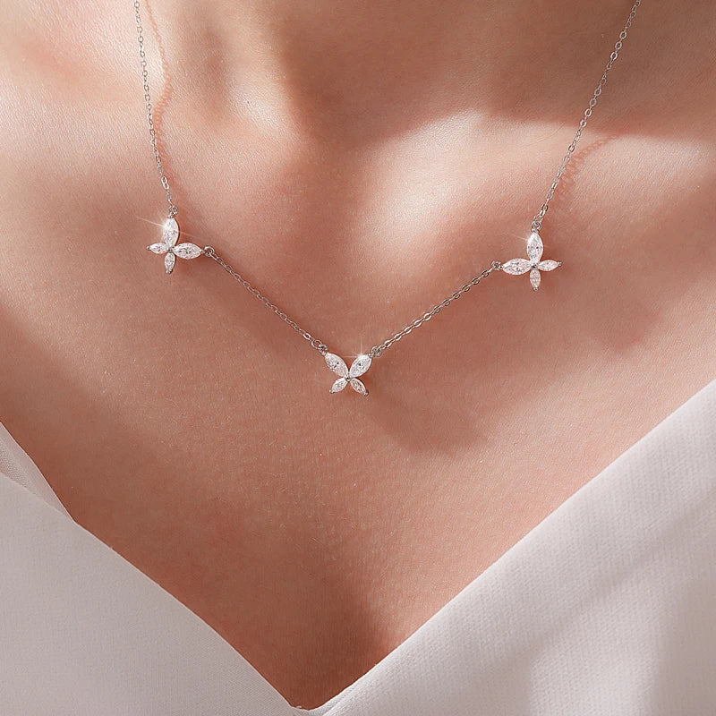925 Sterling Silver Butterfly Necklace 2.4ct Moissanite D Color VVS1 Personality Charm Woman Birthday Gift Exquisite Jewelry