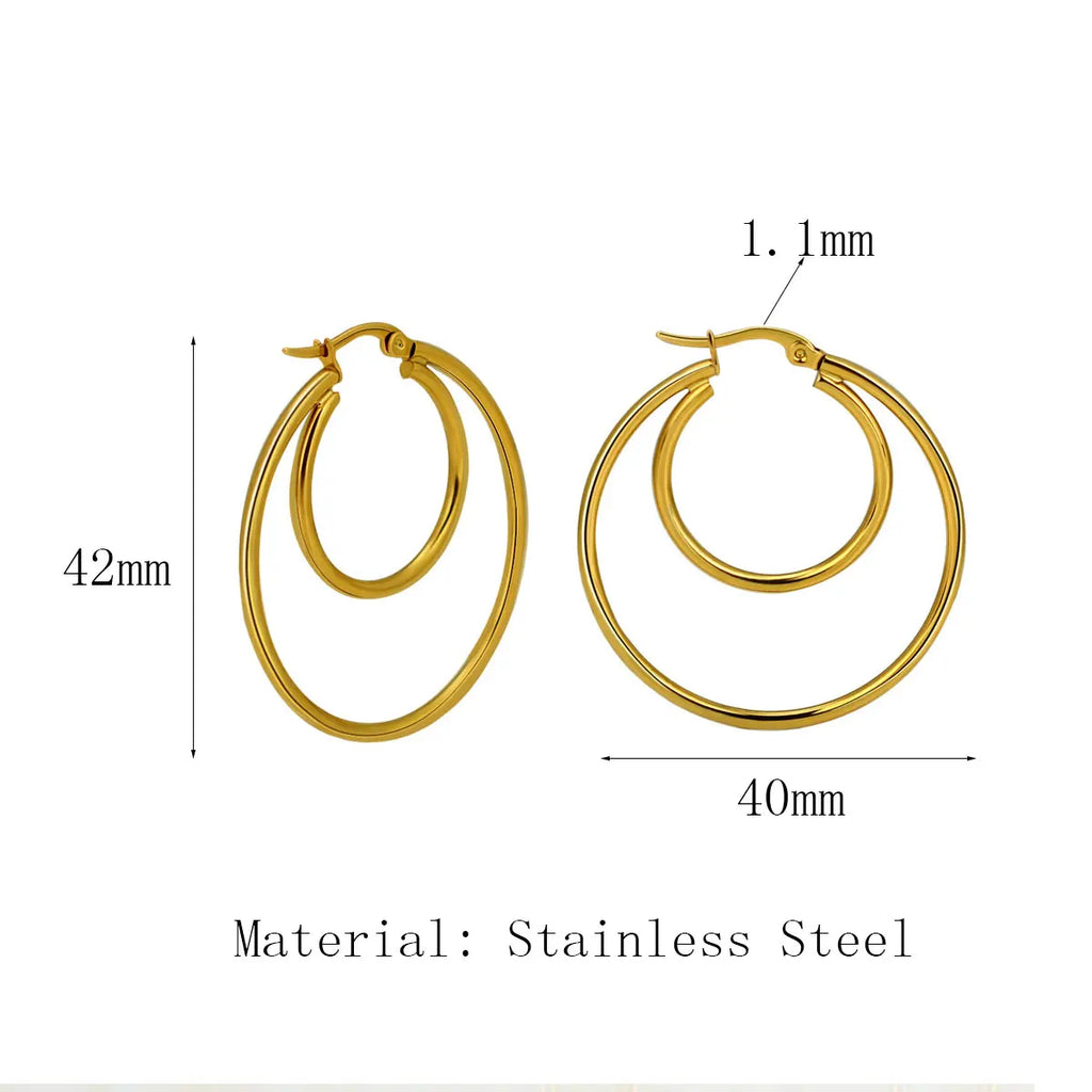Oversize Statement Gold Plated Hoop Earring Simple Double Circle Stainless Steel Earrings for Women Men Punk Hiphop Jewelry Gift