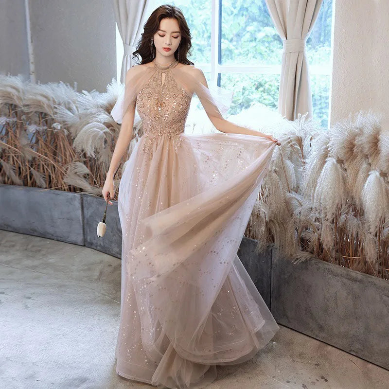 Abito da Sera Elegante con Spalle Scoperte | Champagne e Viola | Quinceañera e Cerimonia