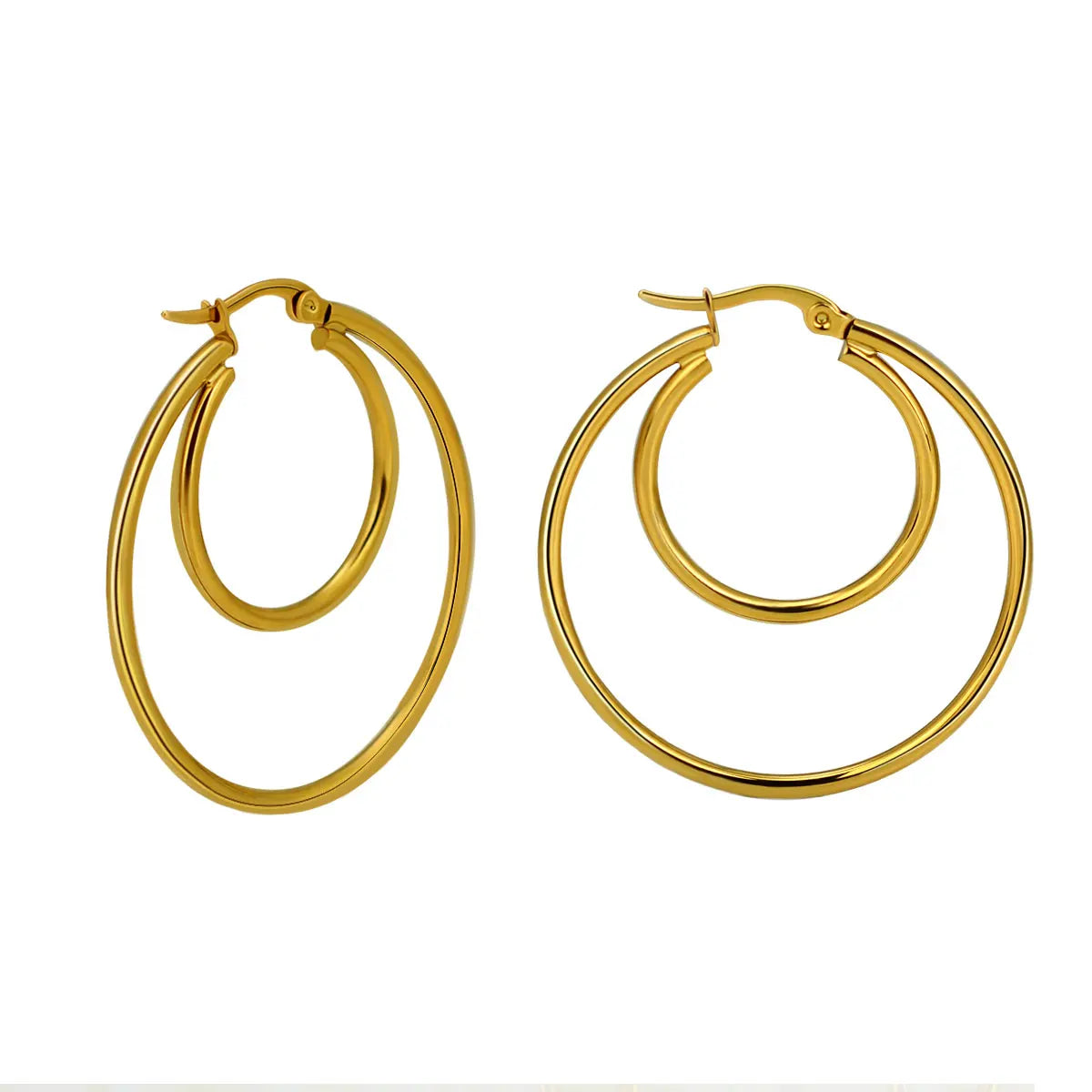 Oversize Statement Gold Plated Hoop Earring Simple Double Circle Stainless Steel Earrings for Women Men Punk Hiphop Jewelry Gift