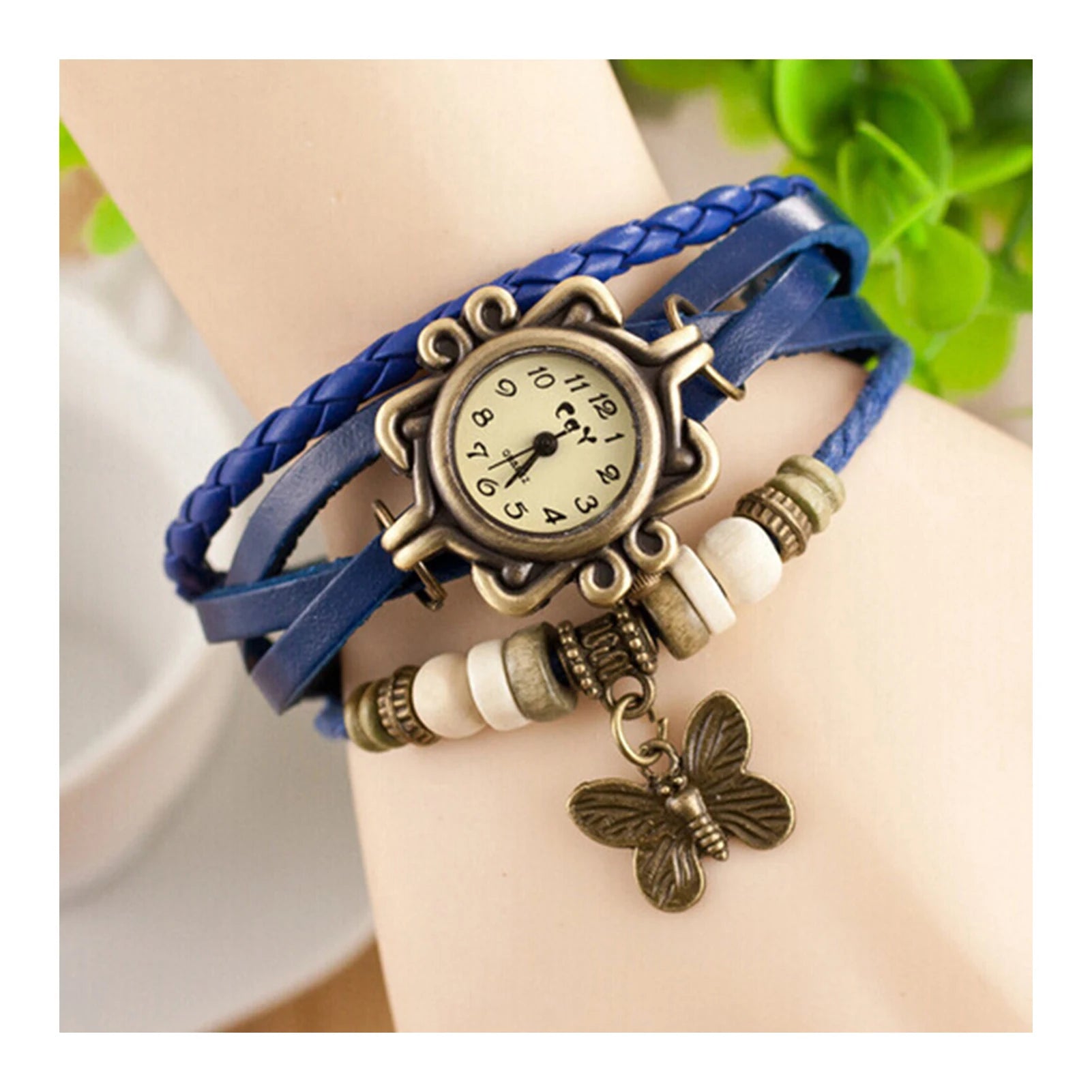 Orologio Donna Vintage Bracciale con Farfalla — Cinturino in Pelle | Quarzo