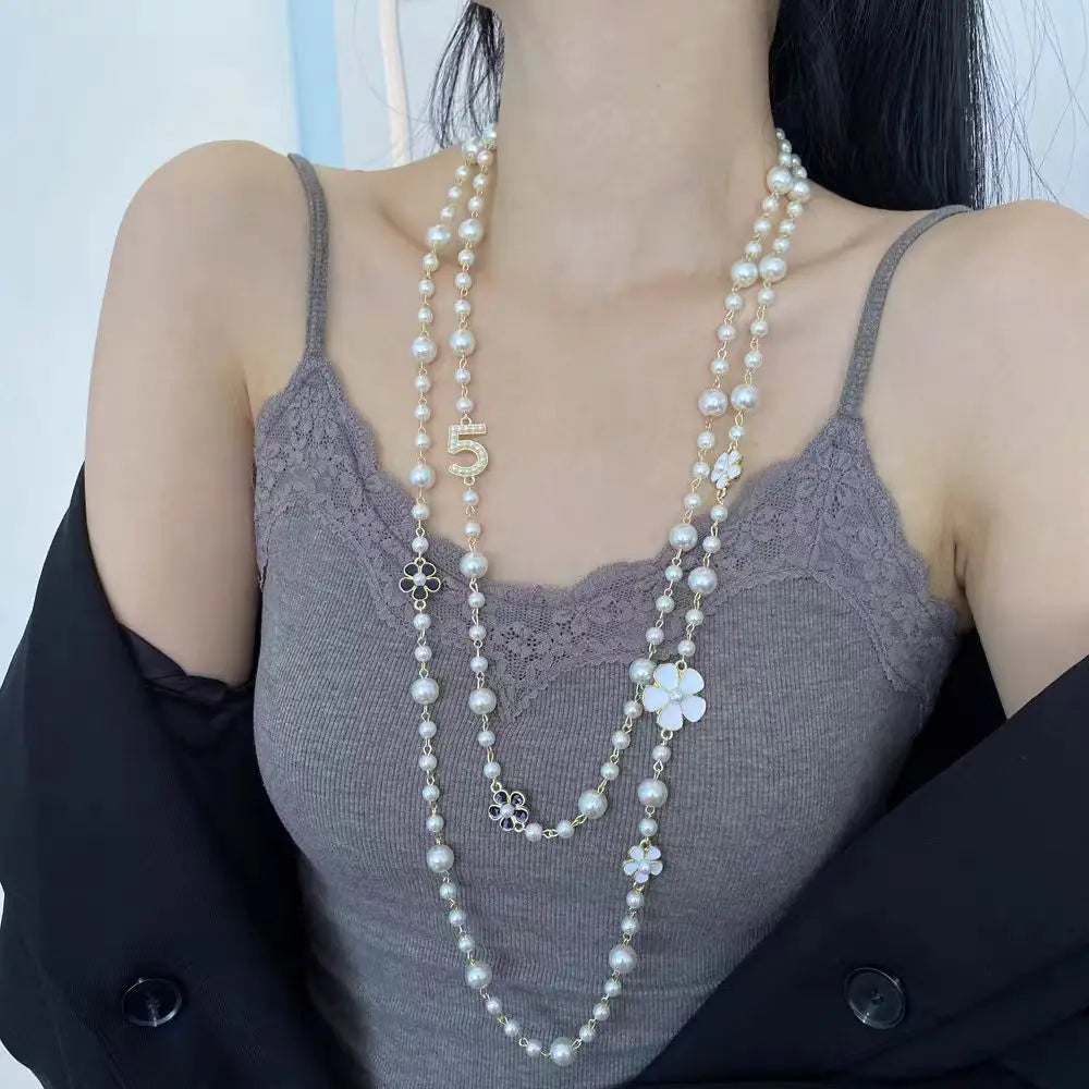 Luxury Multi-Layer Pearl Necklace, Elegant Minimalist Long, Autumn Winter Sweater Chain Women’s, Daily/Office Versatile
