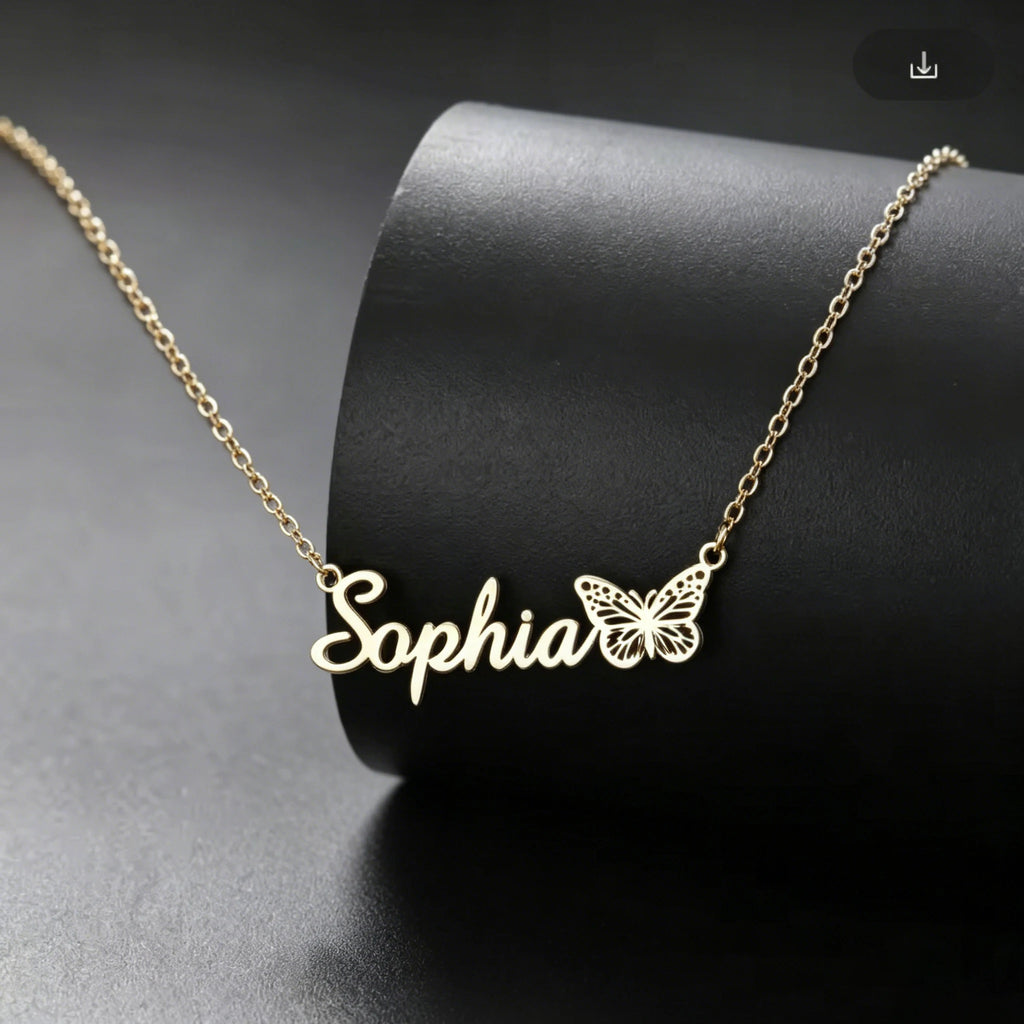 Custom Butterfly Pendant Necklace Handwritten Style Gold Silver Stainless Steel Unisex Accessory for Women Men Anniversary