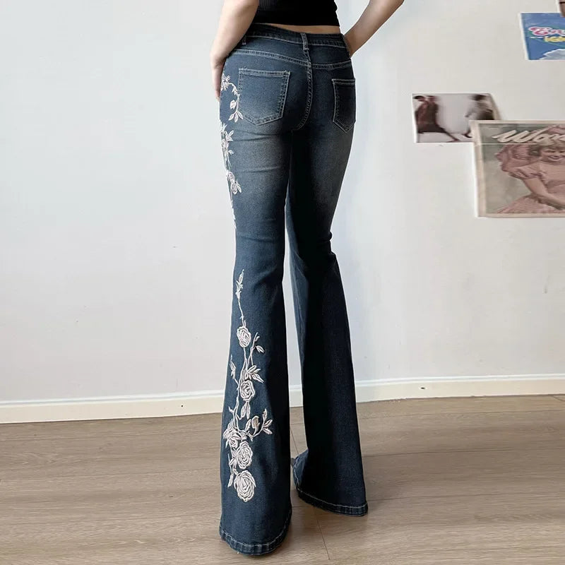 Jeans Flare Y2K Ricami Floreali – uGlam