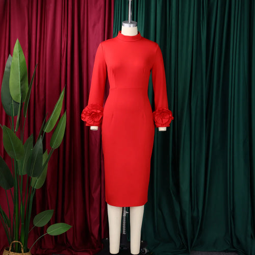 Abito Bodycon Donna – Manica Lunga Collo Tondo Elegante Business Midi