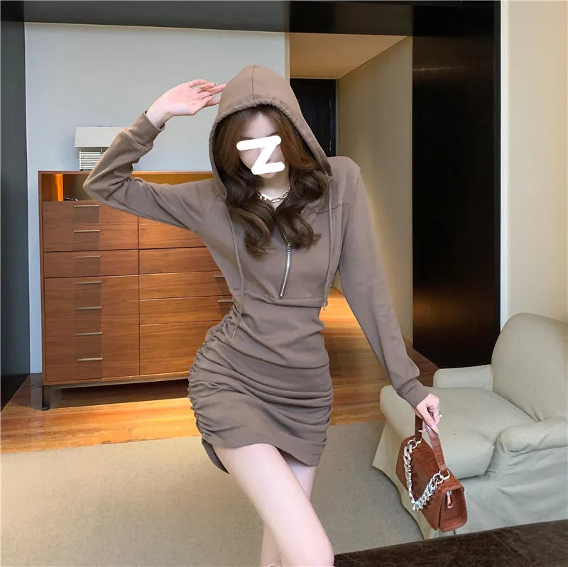 Bodycon Dress Women's Spring Autumn New Collection Elegant Grey Black Waist Slimming Long Sleeve Dress