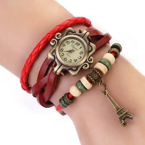 Orologio Donna Vintage Bracciale con Farfalla — Cinturino in Pelle | Quarzo