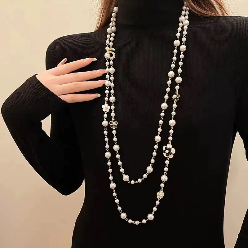 Luxury Multi-Layer Pearl Necklace, Elegant Minimalist Long, Autumn Winter Sweater Chain Women’s, Daily/Office Versatile