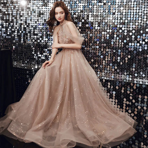 Abito da Sera Elegante con Spalle Scoperte | Champagne e Viola | Quinceañera e Cerimonia