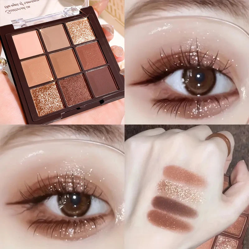 Mocha Chocolate 9-color eyeshadow palette, natural brown and gold tones, matte pearlescent, Valentine's Day & Mother's Day gift