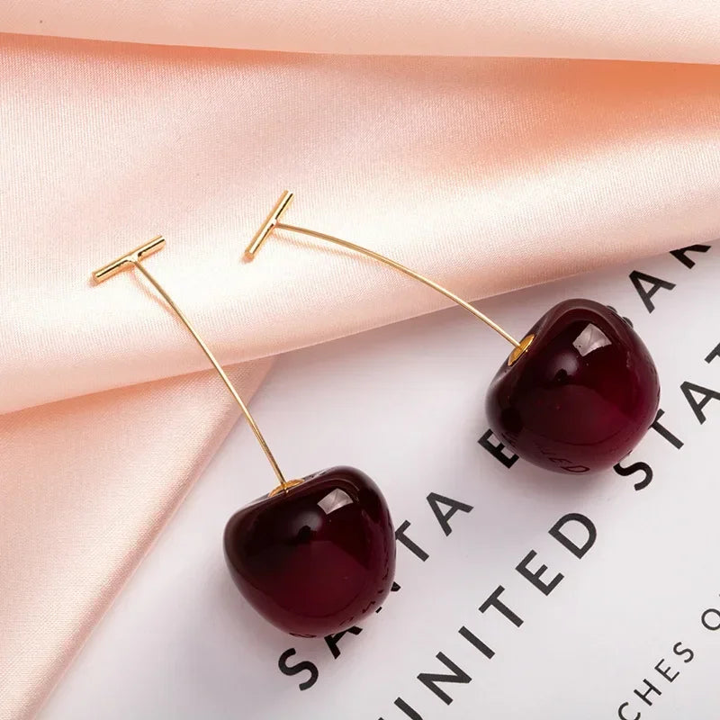 Sweet Red Cherry Earring for Women Trendy Korean Small Fresh Sweet Lovely Cherries Pendant Fruit Earrings Party Jewelry Gifts