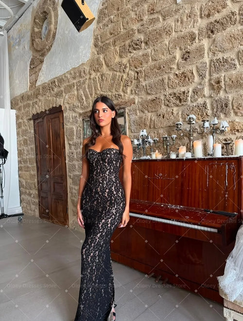 Abito da Sera in Pizzo con Applicazioni – Stile Sirena Personalizzabile