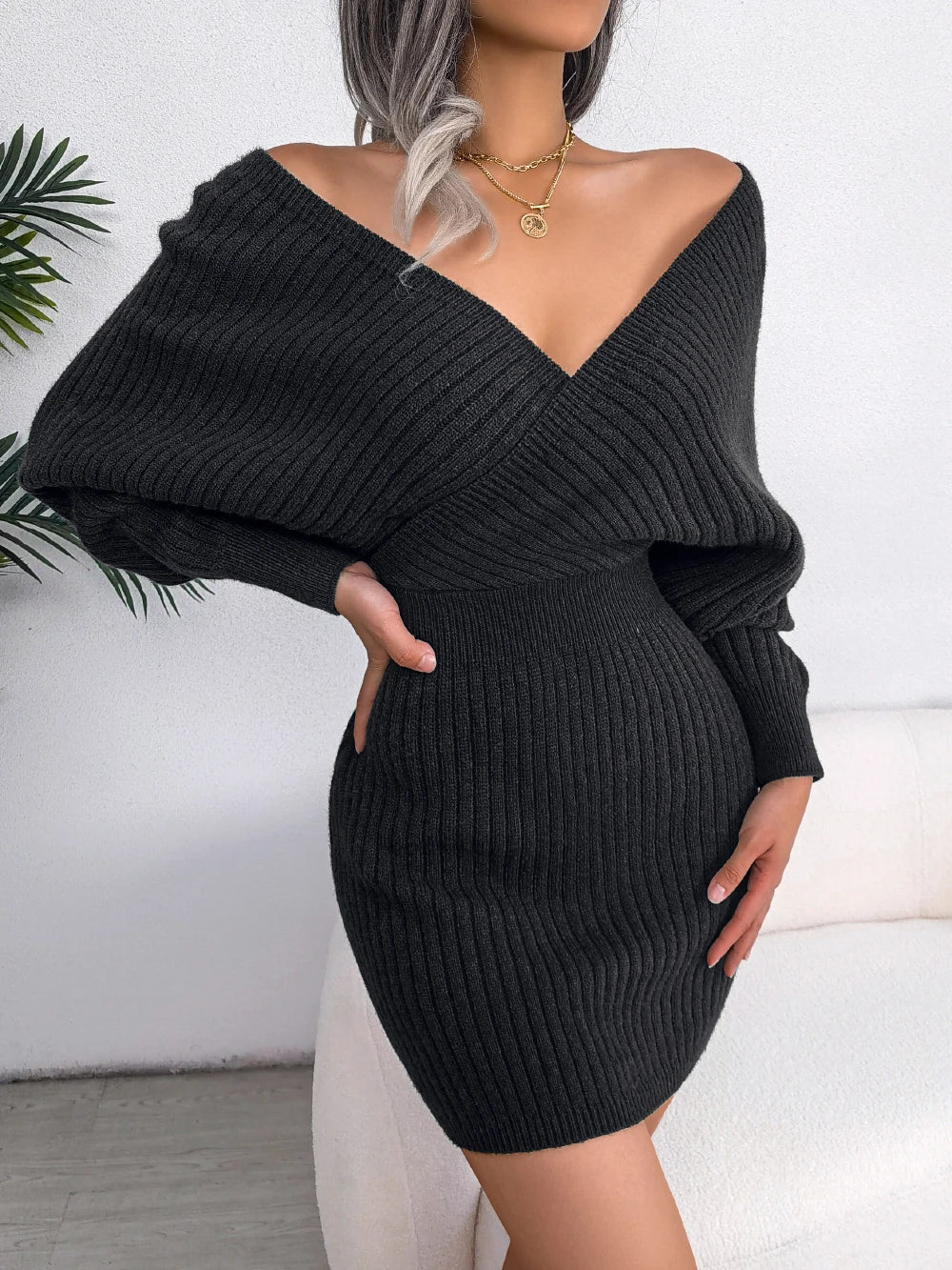 Bodycon Sweater Dresses for Women 2026 Autumn Winter Casual Solid Long Sleeve Knitted Dresses White Green Blue Black Purple
