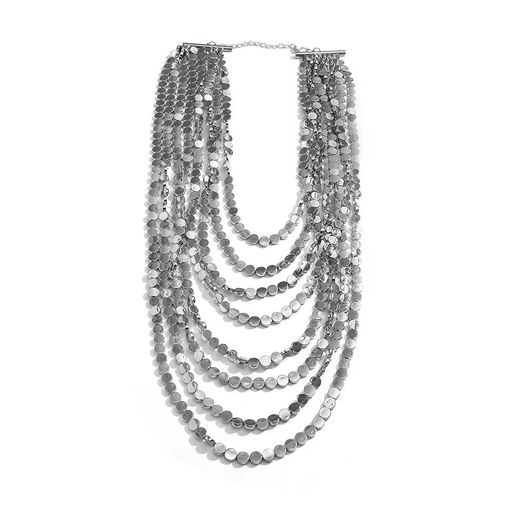 Layered Gold Color Choker Necklace for Women Multi-Strand Coin Chain Statement Necklace Fashion Boho Jewelry