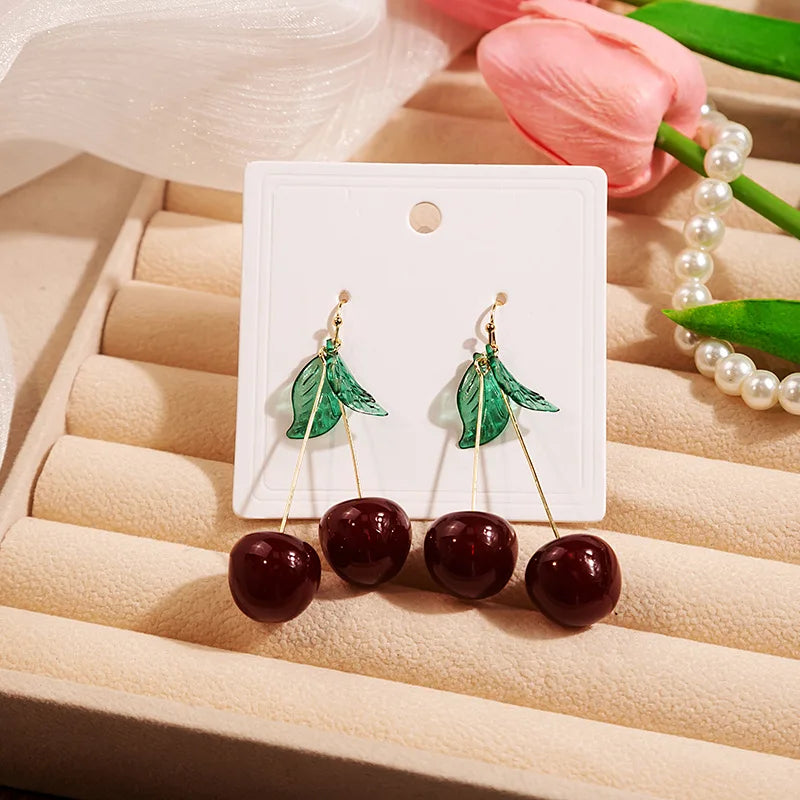 Cute Red Cherry Fruit Earrings For Women Sweet Wedding Party Jewelry Gruadtion Earrings Gifts