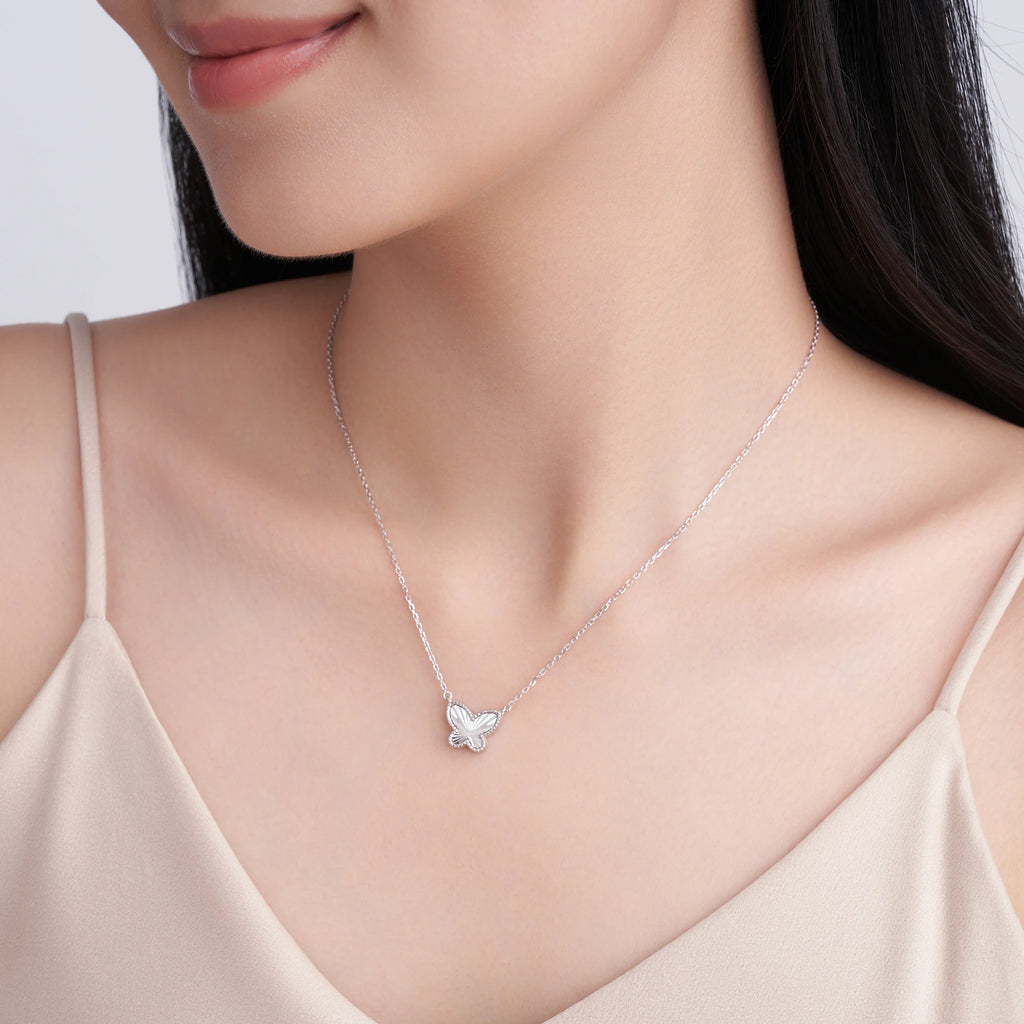 S925 Silver Butterfly Pendant Necklace Exquisite Carved Brilliant Fine Jewelry Light Luxury Elegant Daily Party Gift for Women