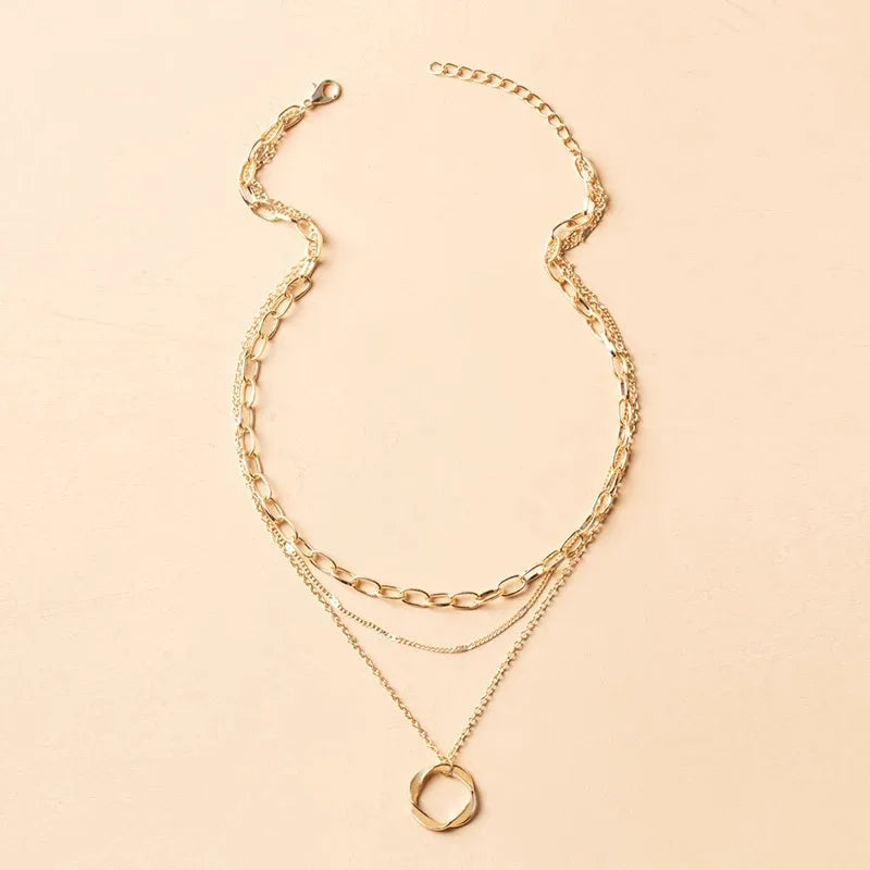 Layered Gold Necklaces for Women Stackable14K Gold Silver Plated Circle Paperclip Chain Pendant Choker Necklace Set For Womans