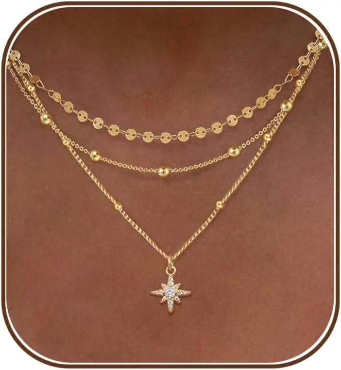 Layered Necklaces for Women,Dainty Gold Necklace Stack 14k Gold Layering Beads Choker Pendant Necklace Set Statement Necklaces
