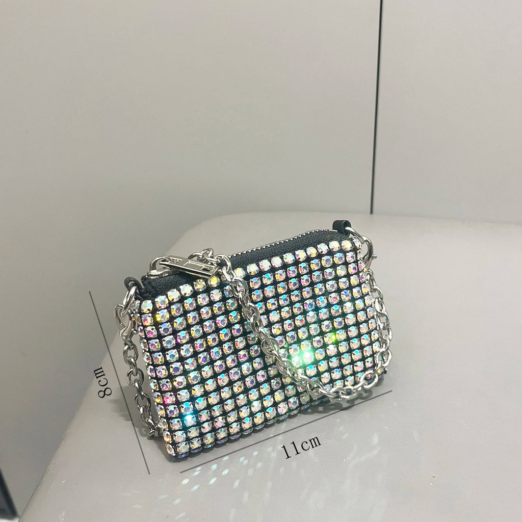 Mini Small Bag Shiny Rhinestone Coin Purse Short Chain Coin Bag Handle Small Card Bag Handle Woman's  purse Design handmade